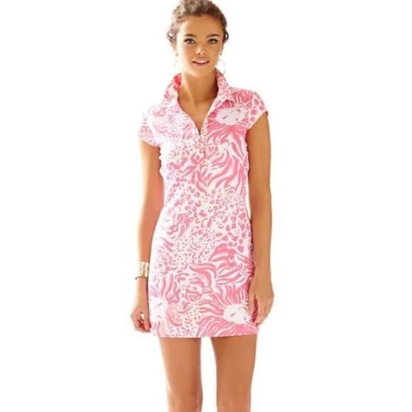 Lilly Pulitzer Women's XS Rayna Get Spotted Pink Lion Dress Cut Out Back - Picture 1 of 14